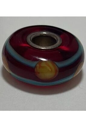 Trollbeads Red China bead Red and Teal Glass charm sterling silver core
